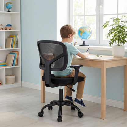 Kids Desk Chair with Adjustable Seat Height and Swivel Wheels for Ages 3+-Black