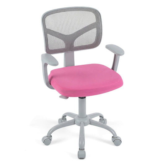 Kids Desk Chair with a pink seat and grey mesh back