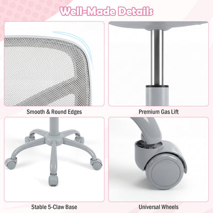 Kids Desk Chair with Adjustable Seat Height and Swivel Wheels for Ages 3+-Rose