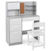 Kids Desk and Chair Set Study Table with Hutch Bulletin Board 3 Drawers-Grey
