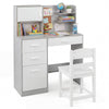 Kids Desk and Chair Set Study Table with Hutch Bulletin Board 3 Drawers-Grey