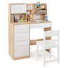 Kids Desk and Chair Set Study Table with Hutch Bulletin Board 3 Drawers-Natural