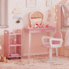 Kids Hair Salon Play Set with LED Lighted Mirror Wooden Pretend Hair Salon Station-Pink