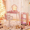 Kids Hair Salon Play Set with LED Lighted Mirror Wooden Pretend Hair Salon Station-Pink