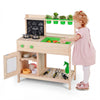 Kids Mud Kitchen Play Pretend Kitchen with Chalkboard Rotation Knobs and Cabinet