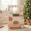 Kids Pizza Food Truck Wooden Pretend Play Snack Cart with Oven-Pink