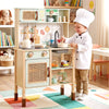 Kids Play Kitchen Wooden Pretend Kitchen Playset with Rattan Doors Wood Legs-Green