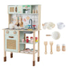 Kids Play Kitchen Wooden Pretend Kitchen Playset with Rattan Doors Wood Legs-Green