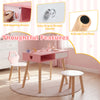 Kids Pretend Nail Salon Playset with Chair and Stool Wooden Toddlers Makeup and Manicure Kit-Pink