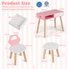 Kids Pretend Nail Salon Playset with Chair and Stool Wooden Toddlers Makeup and Manicure Kit-Pink
