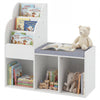 Kids Reading Nook with Bench Wooden Toddler Bookcase with 3 Storage Cubbies-White