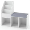 Kids Reading Nook with Bench Wooden Toddler Bookcase with 3 Storage Cubbies-White