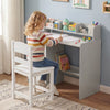 Kids Study Desk and Chair Set Wooden Children Writing Desk with Hutch-Grey