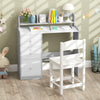 Kids Study Desk and Chair Set Wooden Children Writing Desk with Hutch-Grey