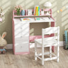 Kids Study Desk and Chair Set Wooden Children Writing Desk with Hutch-Pink