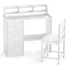 Kids Study Desk and Chair Set Wooden Children Writing Desk with Hutch-White