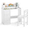 Kids Study Desk and Chair Set Wooden Children Writing Desk with Hutch-White