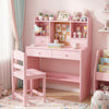 Kids Study Desk and Chair Set with Open Shelves and Cork Bulletin Board-Pink