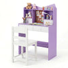 Kids Study Desk and Chair Set with Open Shelves and Cork Bulletin Board-Purple