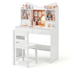 Kids Study Desk and Chair Set with Open Shelves and Cork Bulletin Board-White
