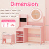 Kids Vanity Desk Princess Pretend Play Dressing Table Set with Mirror and Lights-Pink
