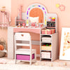 Kids Vanity Desk with Mirror and Open Storage Shelves-White