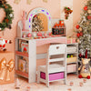 Kids Vanity Desk with Mirror and Open Storage Shelves-White