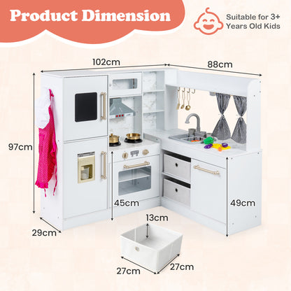 Kids Wooden Corner Play Kitchen in White