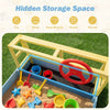 Kids Wooden Sandbox Large Car-Theme Sand Box with Bottom Liner Frame-Blue