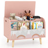 Kids Wooden Toy Box with Front Bookshelf 4 Solid Wood Legs-Pink