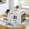 Kids Art Craft Table and Chairs Set with Paper Roll Flip-up Tabletop-Natural