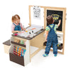 Kids Art Easel Table and Bench Set with Adjustable Easel and Bookshelf-Coffee