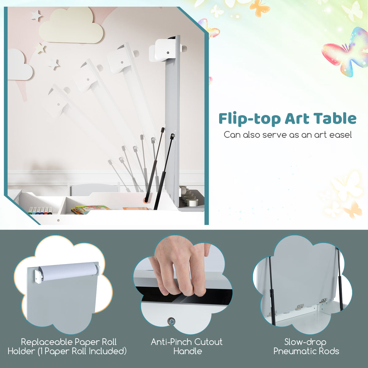 2-in-1 Kids Art Table Set with Chairs-Grey
