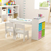 Kids Art Table and Chairs Set with Paper Roll and Storage Shelves-White