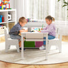 Kids Art Table and Chairs Set with Paper Roll and Storage Shelves-White