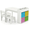 Kids Art Table and Chairs Set with Paper Roll and Storage Shelves-White