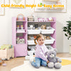 Kids Bookshelf Toy Storage Organizer with Storage Boxes and Open Shelves-Pink