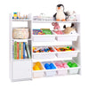Kids Bookshelf Toy Storage Organizer with Storage Boxes and Open Shelves-White