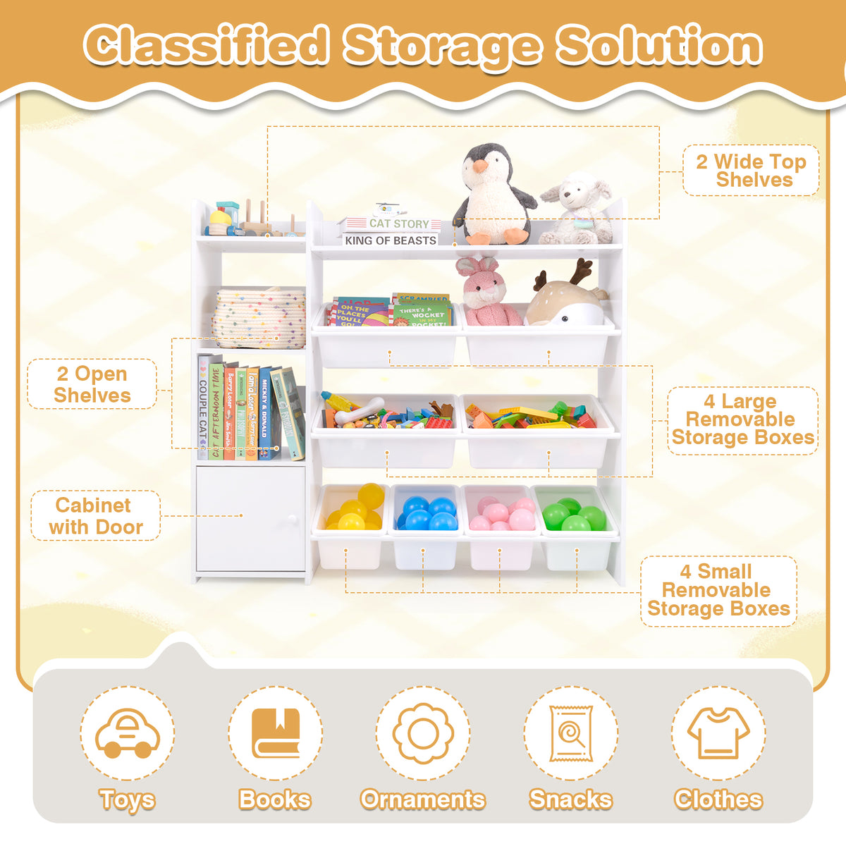 The white kids storage unit shown as a classified storage solution