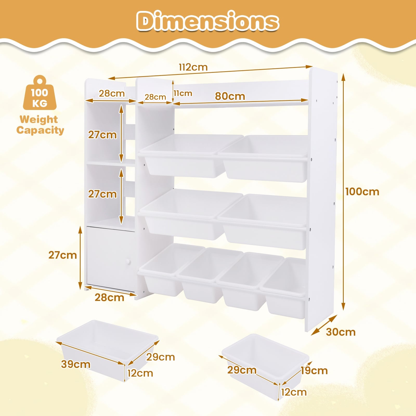 Kids Bookshelf Toy Storage Organizer with Storage Boxes and Open Shelves-White