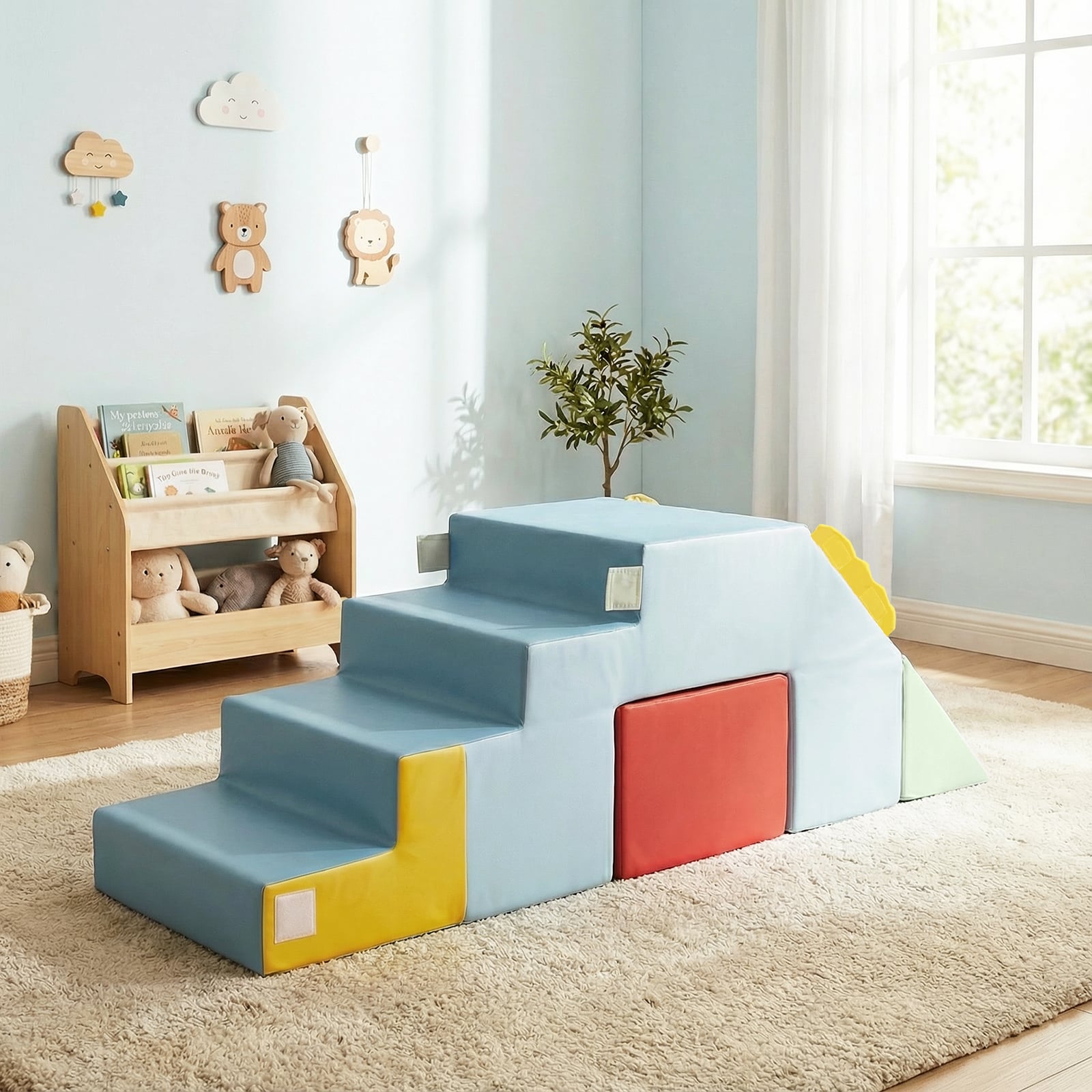 Kids Climbing Toys Toddler Climber with Slide and Stairs Soft Foam Blocks-Colourful