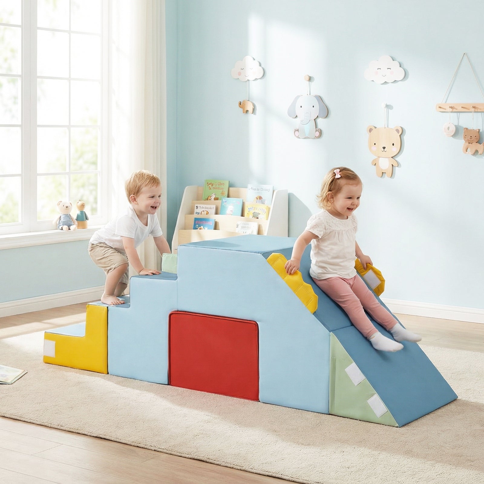 Kids Climbing Toys Toddler Climber with Slide and Stairs Soft Foam Blocks-Colourful