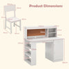 Kids Desk and Chair Set with Chair Hutch and 3-Layer Side Shelf-White