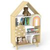 Kids Dollhouse Bookshelf with 2 Doors for Playroom Bedroom-Natural