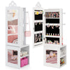 Kids Jewelry Armoire Full Length Mirror with Coat Rack and Storage Shelves-White