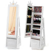 Kids Jewelry Cabinet Standing Jewelry Organizer with Full-Length Mirror-White