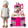 Kids Kitchen Playset Corner Play Kitchen with Realistic Sounds and Lights-Pink