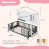 Kids Montessori Wood House Bed Bed with 2 Shelves and Guardrails-Gray & White-Single Size