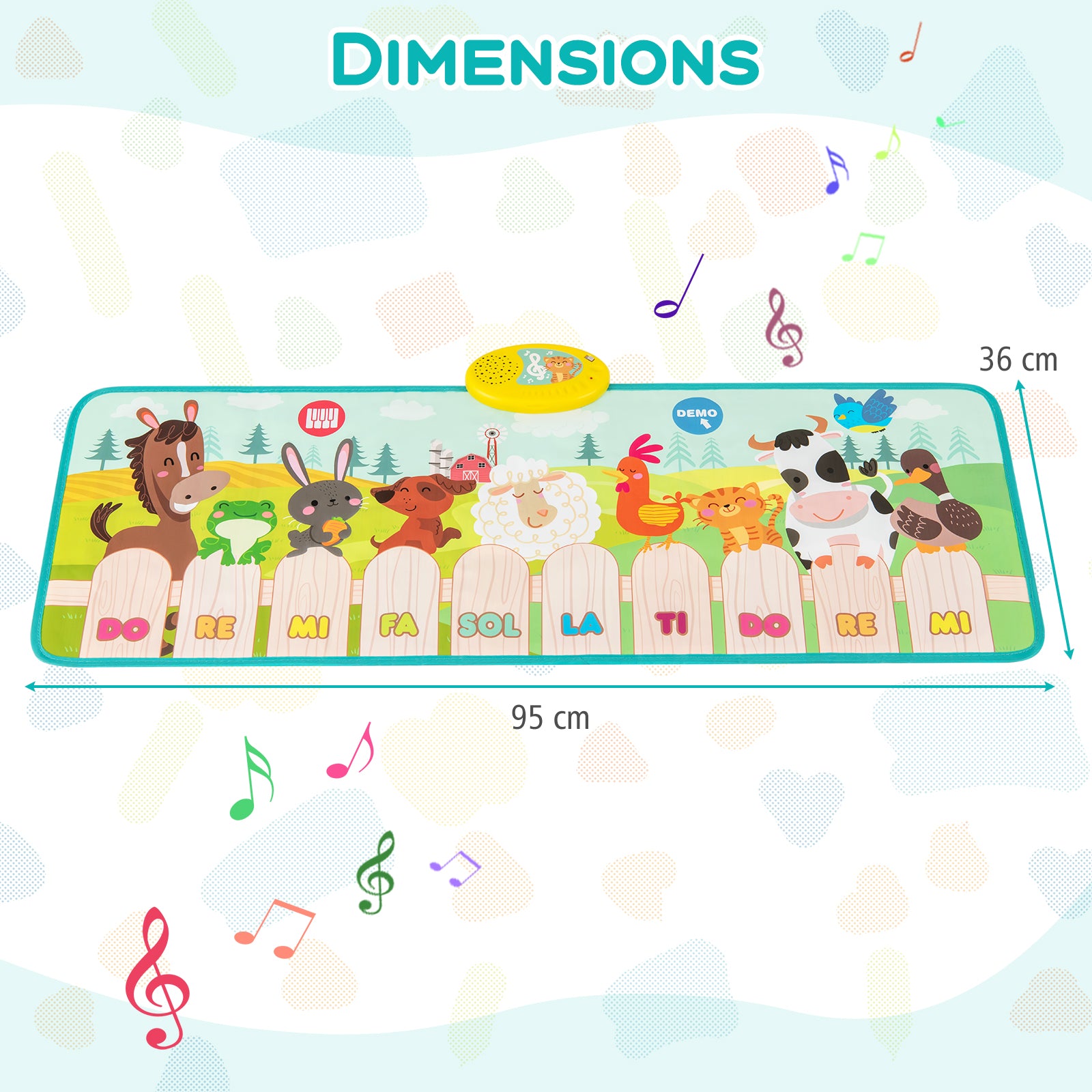 Kids Musical Animal Farm Mat with 10 Piano Keys and 10 Built-in Songs