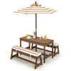 Kids Picnic Table with Cushions and Umbrella-Brown